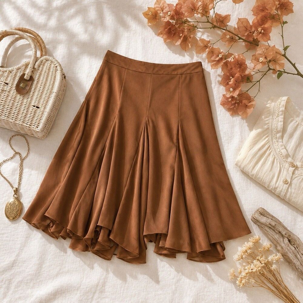 Worthington Taupe Flowy Midi Skirt Pleated Hem Size 16